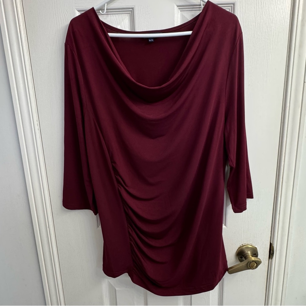 Reitmans Women's Burgundy 3/4 Length Sleeve Drape Blouse - Size XL - NWOT